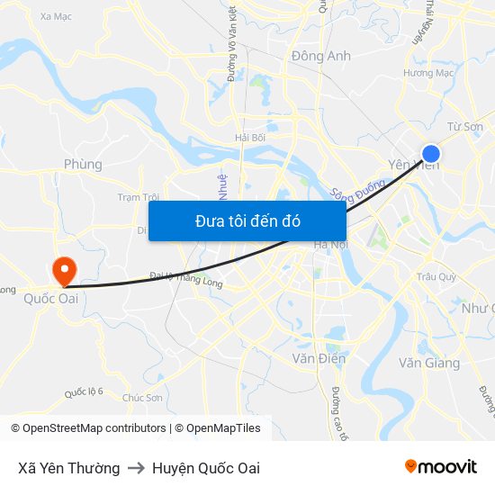 Xã Yên Thường to Huyện Quốc Oai map