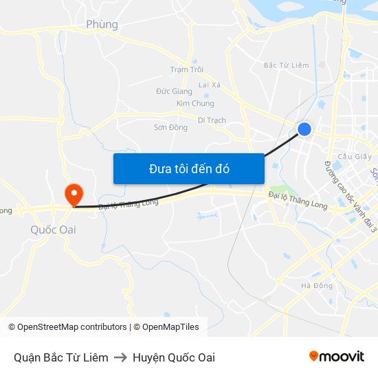 Quận Bắc Từ Liêm to Huyện Quốc Oai map