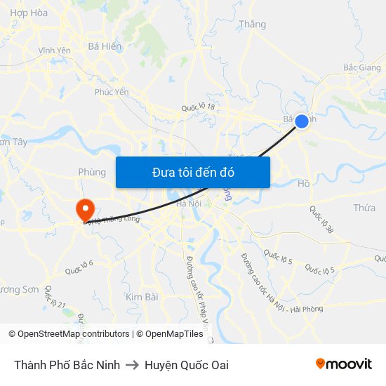 Thành Phố Bắc Ninh to Huyện Quốc Oai map