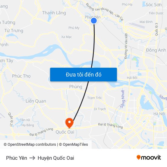 Phúc Yên to Huyện Quốc Oai map