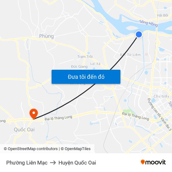 Phường Liên Mạc to Huyện Quốc Oai map