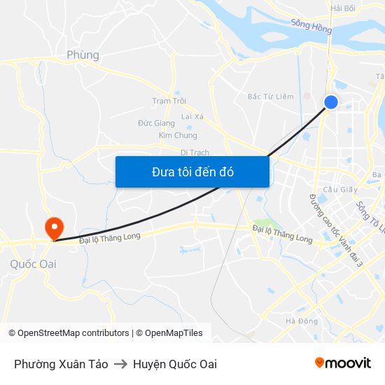 Phường Xuân Tảo to Huyện Quốc Oai map