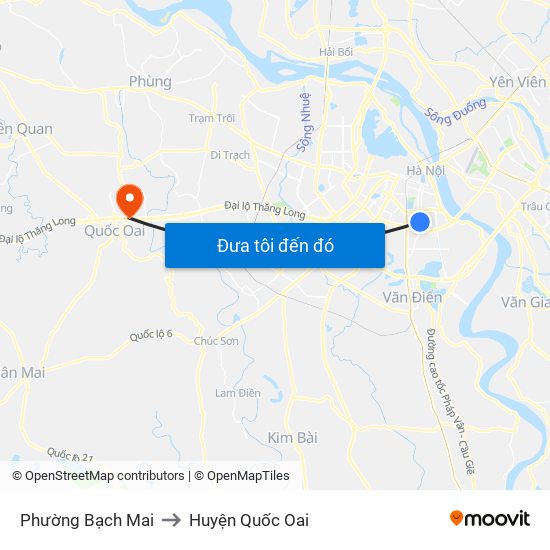 Phường Bạch Mai to Huyện Quốc Oai map