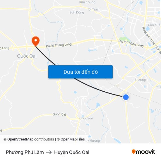Phường Phú Lãm to Huyện Quốc Oai map