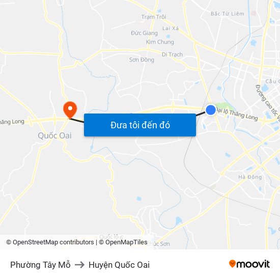 Phường Tây Mỗ to Huyện Quốc Oai map