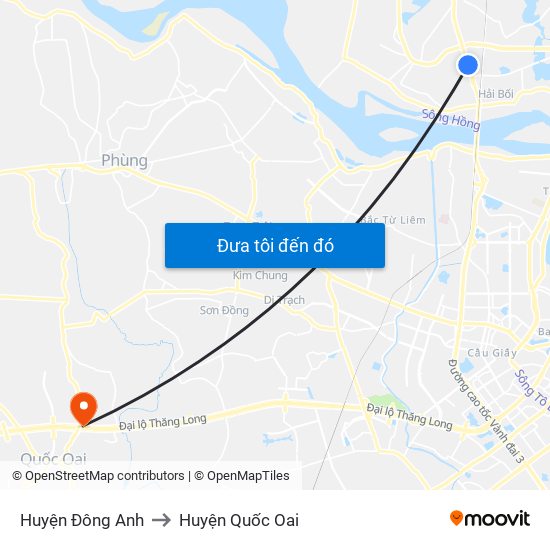 Huyện Đông Anh to Huyện Quốc Oai map