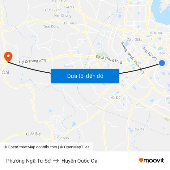 Phường Ngã Tư Sở to Huyện Quốc Oai map