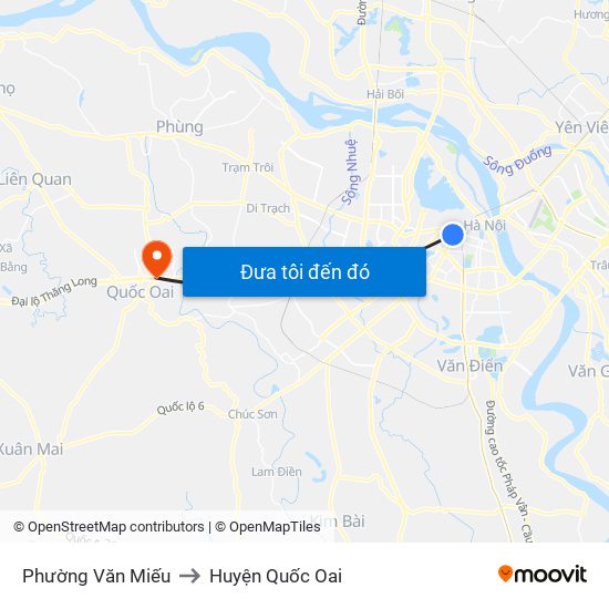 Phường Văn Miếu to Huyện Quốc Oai map