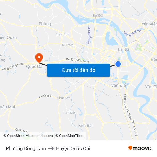 Phường Đồng Tâm to Huyện Quốc Oai map