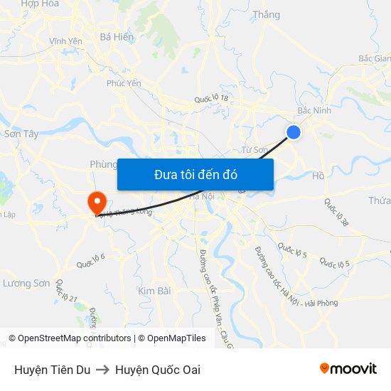 Huyện Tiên Du to Huyện Quốc Oai map