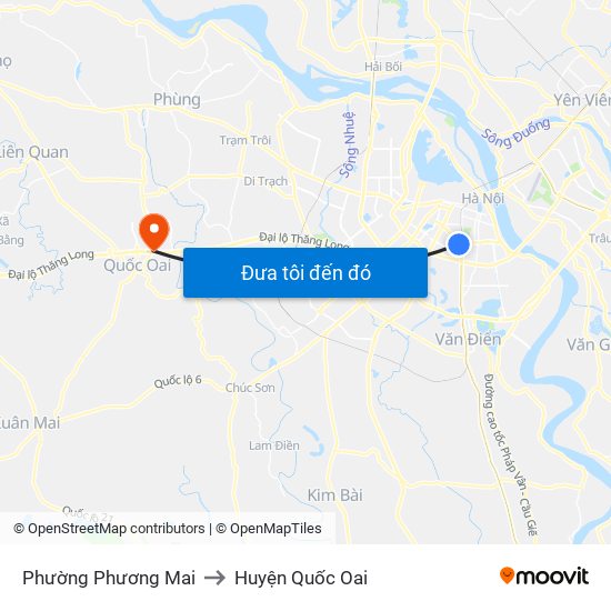 Phường Phương Mai to Huyện Quốc Oai map