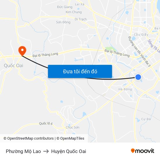 Phường Mộ Lao to Huyện Quốc Oai map