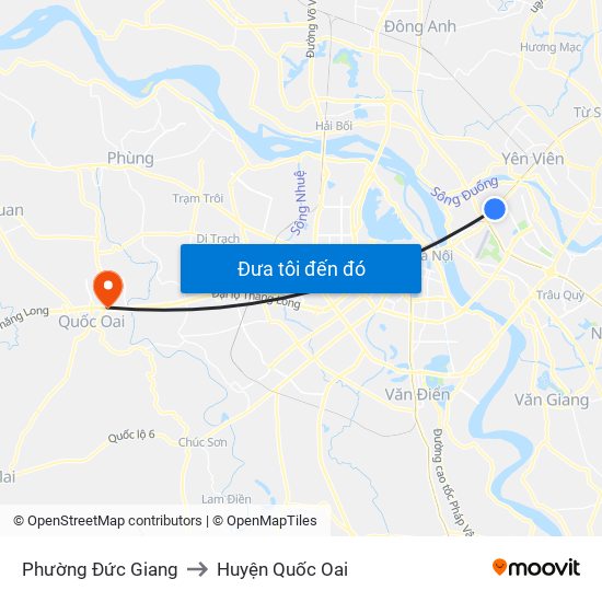 Phường Đức Giang to Huyện Quốc Oai map