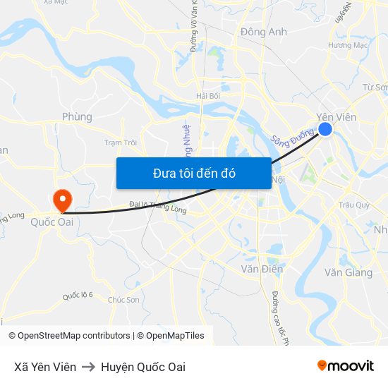 Xã Yên Viên to Huyện Quốc Oai map