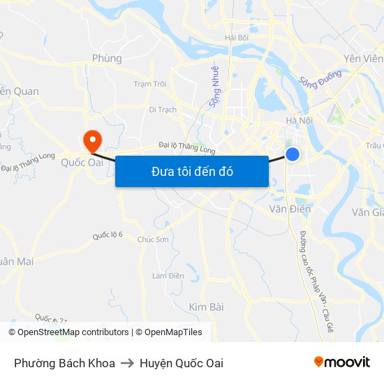 Phường Bách Khoa to Huyện Quốc Oai map
