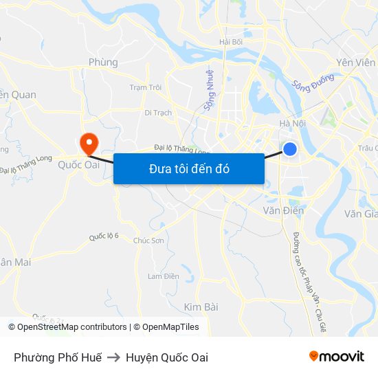 Phường Phố Huế to Huyện Quốc Oai map