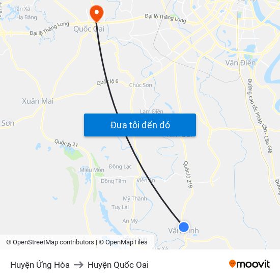 Huyện Ứng Hòa to Huyện Quốc Oai map