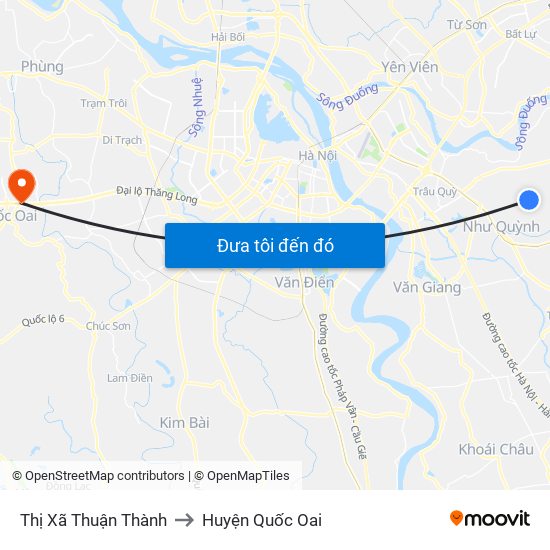 Thị Xã Thuận Thành to Huyện Quốc Oai map