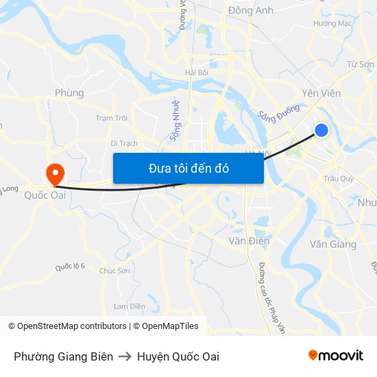 Phường Giang Biên to Huyện Quốc Oai map