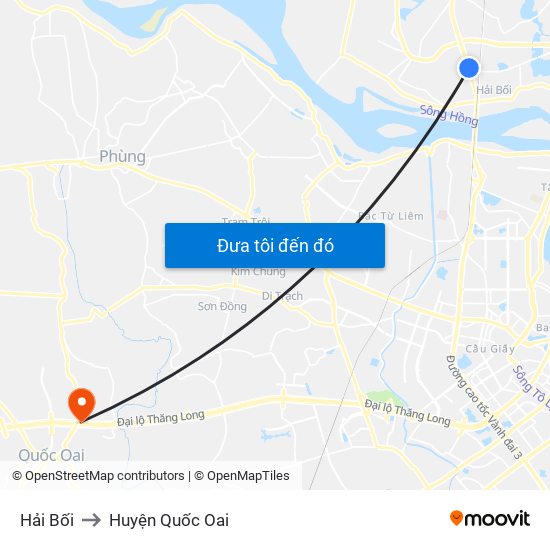 Hải Bối to Huyện Quốc Oai map