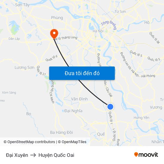 Đại Xuyên to Huyện Quốc Oai map