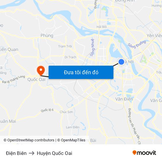 Điện Biên to Huyện Quốc Oai map