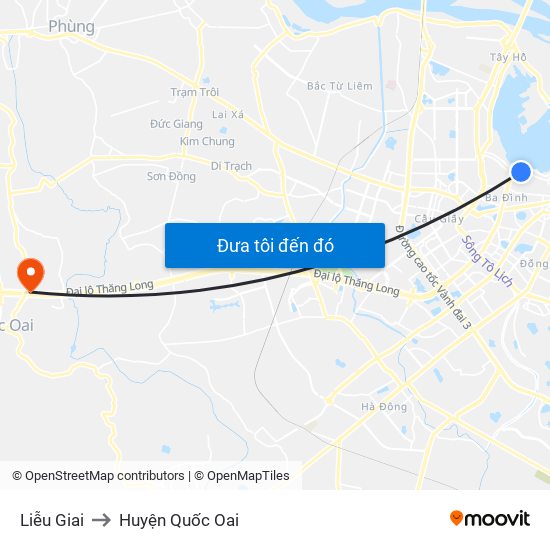 Liễu Giai to Huyện Quốc Oai map