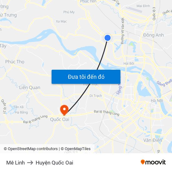 Mê Linh to Huyện Quốc Oai map