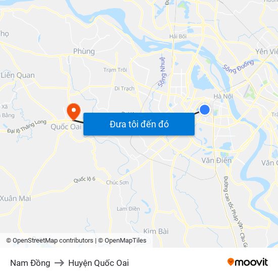 Nam Đồng to Huyện Quốc Oai map