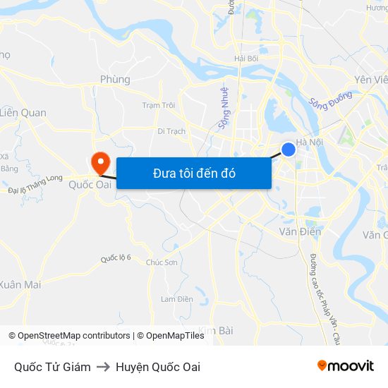 Quốc Tử Giám to Huyện Quốc Oai map