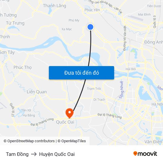 Tam Đồng to Huyện Quốc Oai map