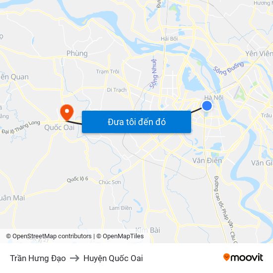 Trần Hưng Đạo to Huyện Quốc Oai map