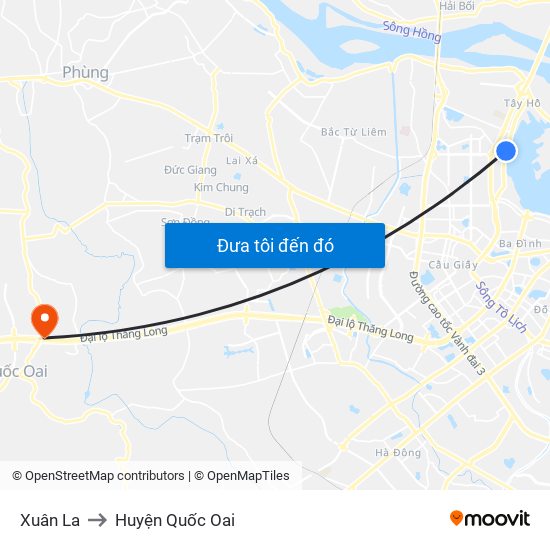 Xuân La to Huyện Quốc Oai map