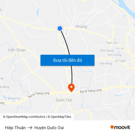 Hiệp Thuận to Huyện Quốc Oai map