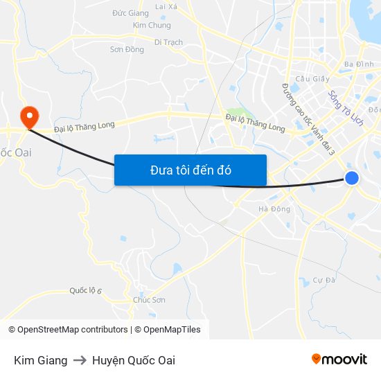 Kim Giang to Huyện Quốc Oai map