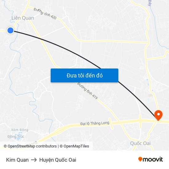 Kim Quan to Huyện Quốc Oai map