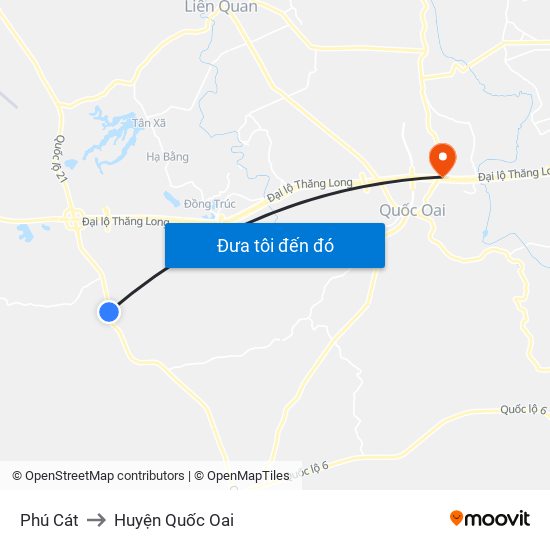 Phú Cát to Huyện Quốc Oai map