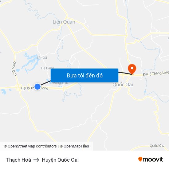 Thạch Hoà to Huyện Quốc Oai map