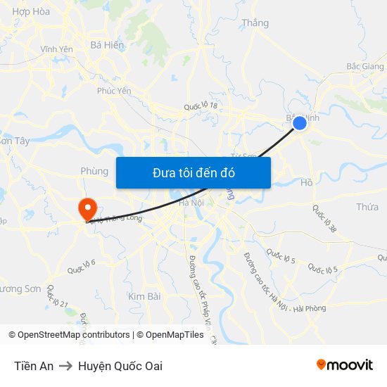 Tiền An to Huyện Quốc Oai map