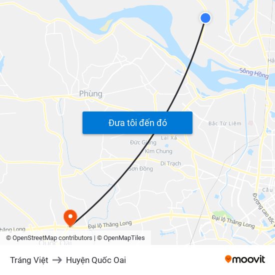 Tráng Việt to Huyện Quốc Oai map