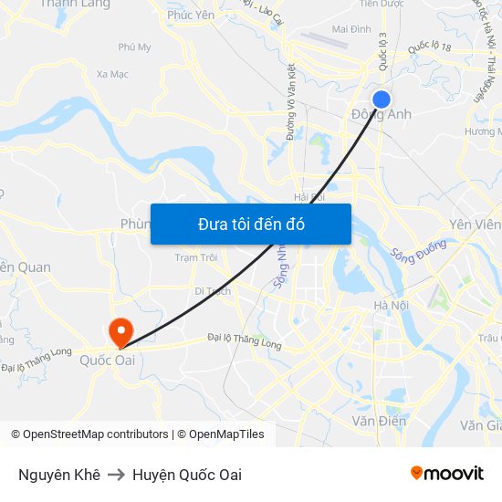 Nguyên Khê to Huyện Quốc Oai map