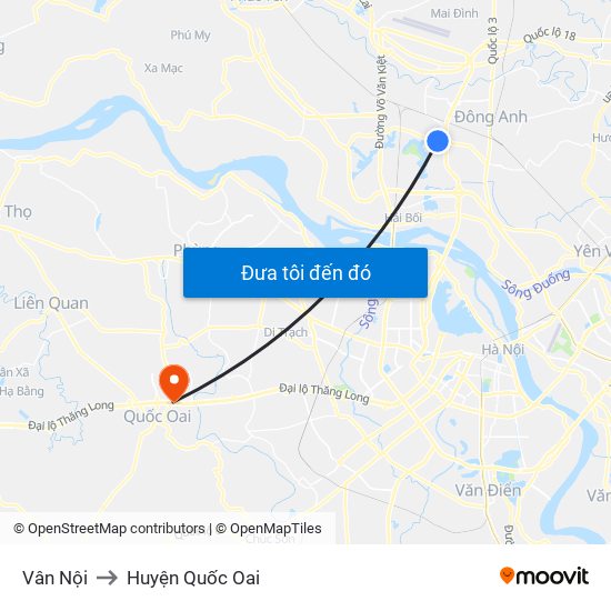 Vân Nội to Huyện Quốc Oai map