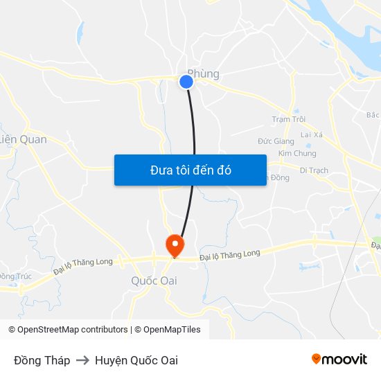 Đồng Tháp to Huyện Quốc Oai map
