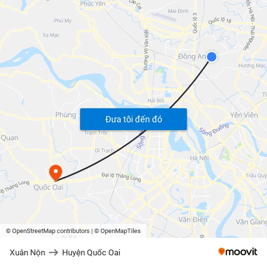 Xuân Nộn to Huyện Quốc Oai map