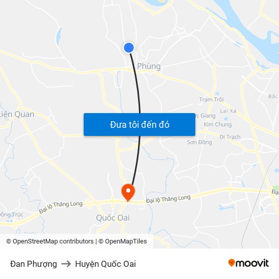 Đan Phượng to Huyện Quốc Oai map