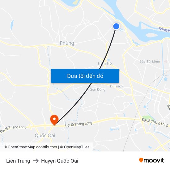 Liên Trung to Huyện Quốc Oai map