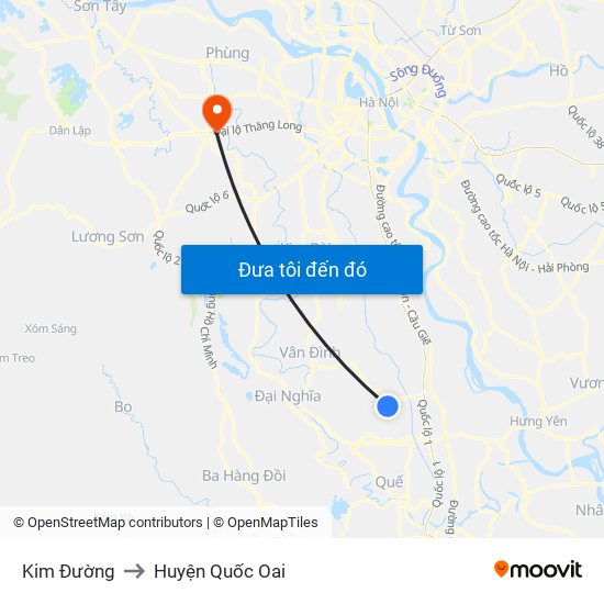Kim Đường to Huyện Quốc Oai map