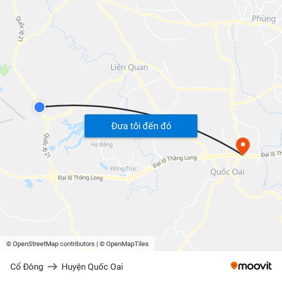Cổ Đông to Huyện Quốc Oai map