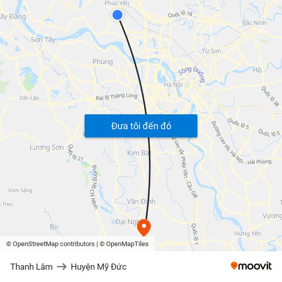Thanh Lâm to Huyện Mỹ Đức map