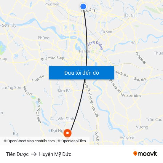 Tiên Dược to Huyện Mỹ Đức map